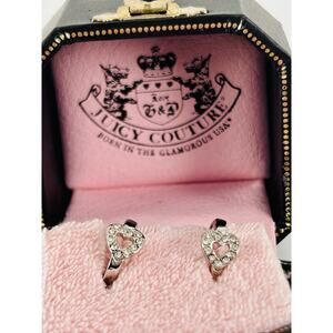 Y2K Juicy Couture Silver Huggie Hoop Earrings Open Heart Rhinestone w/ Box